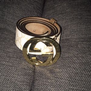 Gucci gold GG print belt